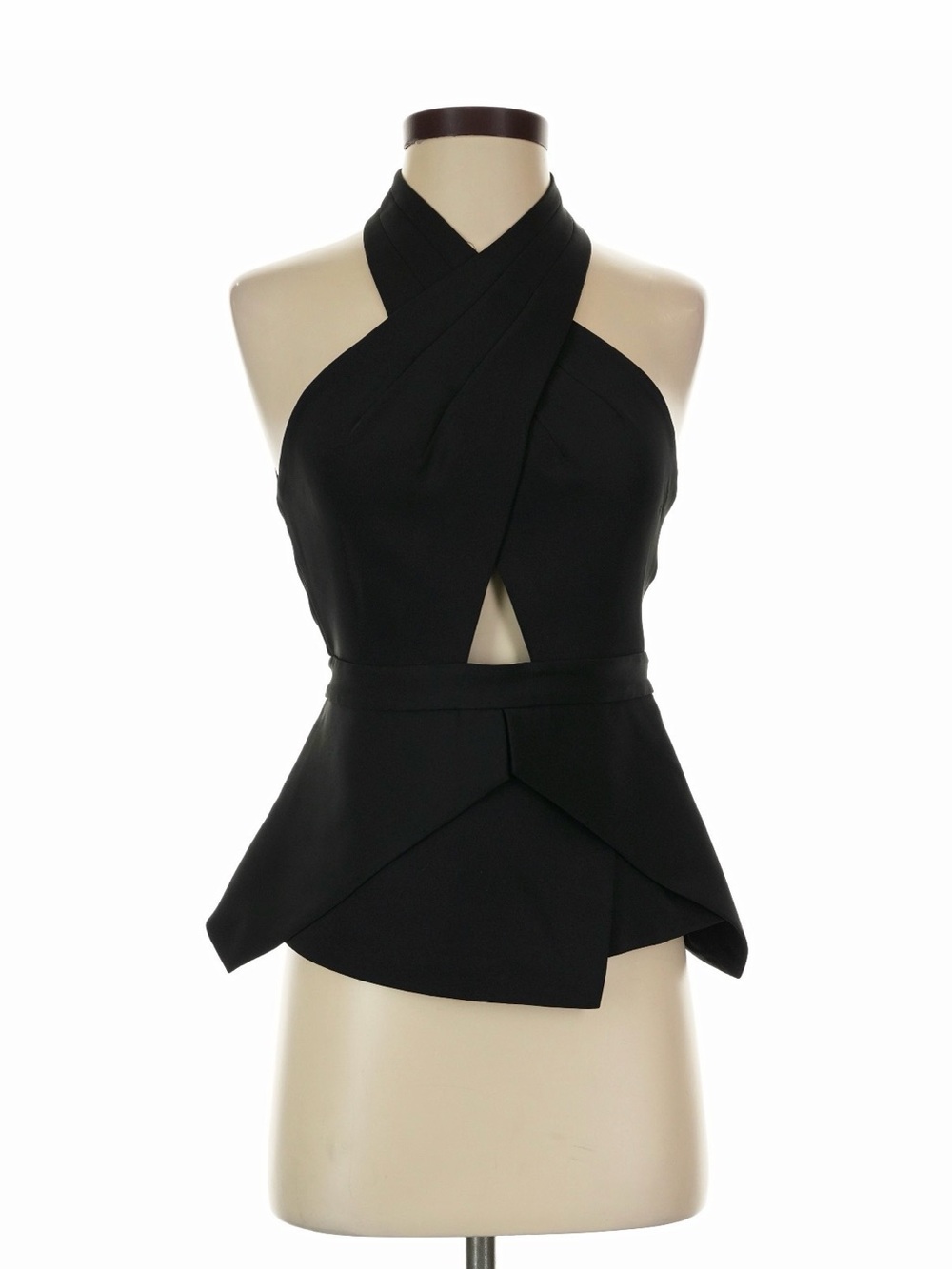 BCBGMaxAzria Black Cross-Front Halter Peplum Camisole